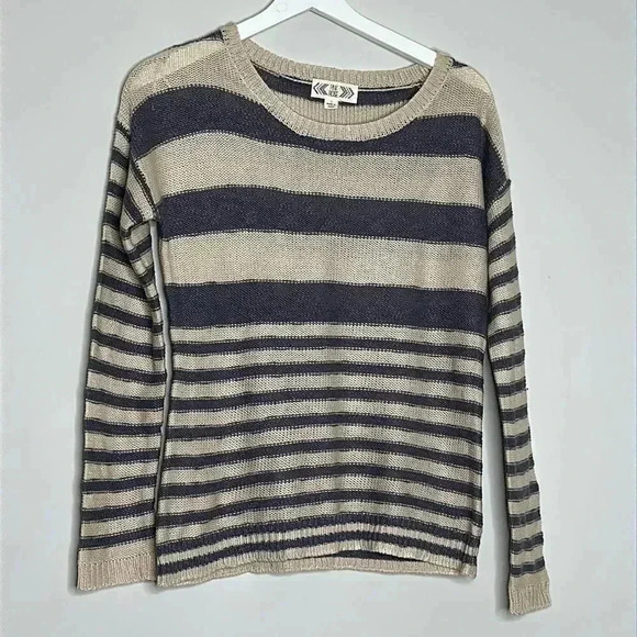 Pink Rose Gray Stripped Knit Sweater - Picture 1 of 8